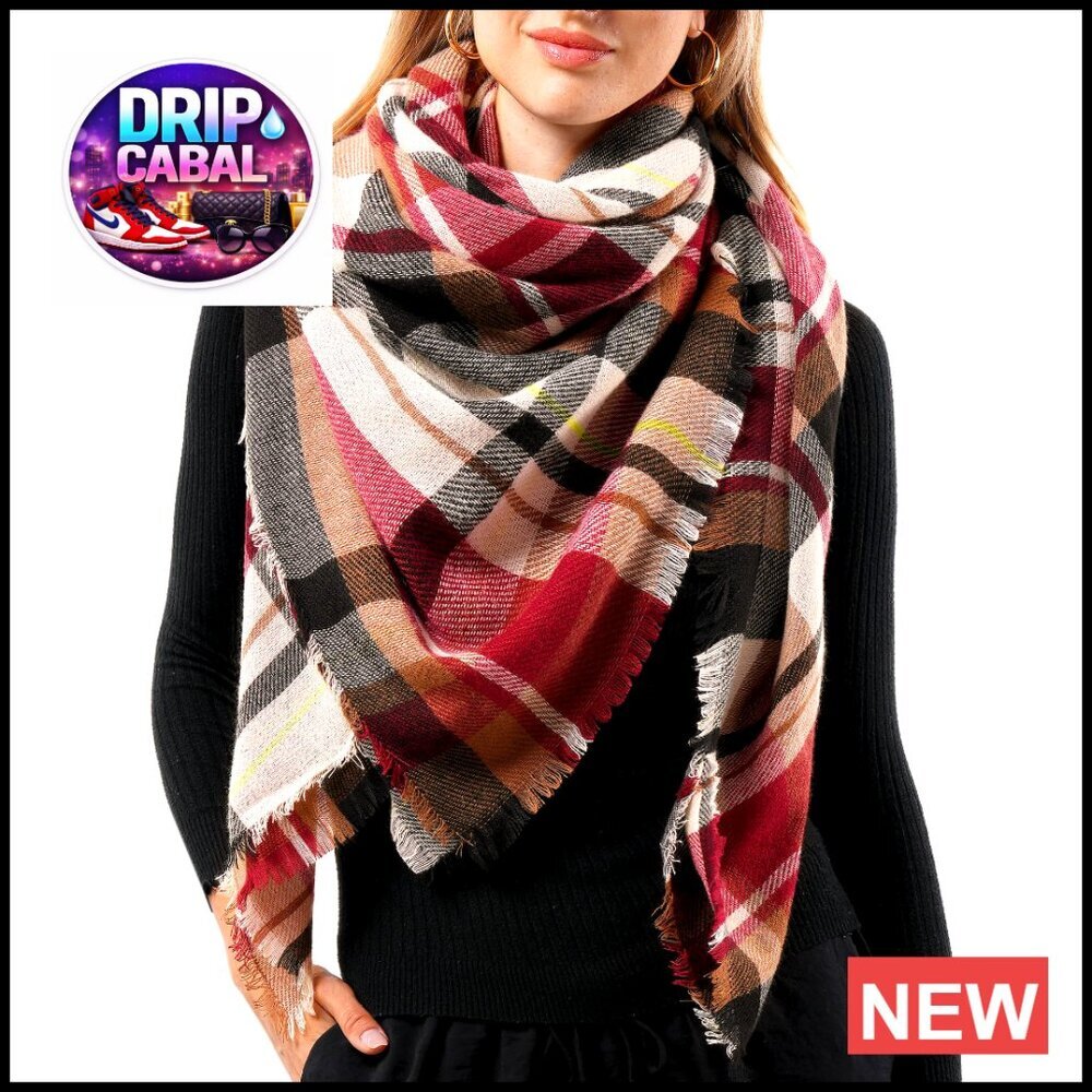 Oversized Plaid Shawl Wrap Soft Polyester Chic Elegant Winter Scarf